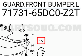Suzuki 7173165DC0Z2T GUARD,FRONT BUMPER,L