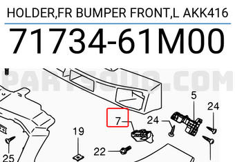 Suzuki 7173461M00 HOLDER,FR BUMPER FRONT,L AKK416
