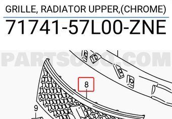 Suzuki 7174157L00ZNE GRILLE, RADIATOR UPPER,(CHROME)