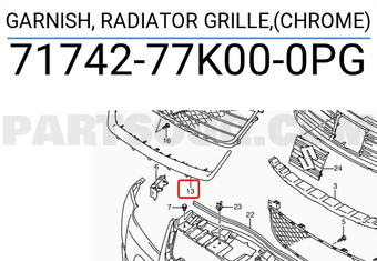 Suzuki 7174277K000PG GARNISH, RADIATOR GRILLE,(CHROME)