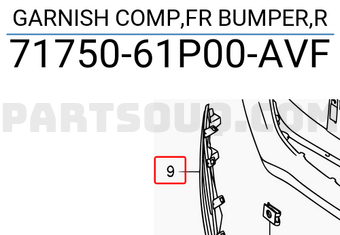 Suzuki 7175061P00AVF GARNISH COMP,FR BUMPER,R