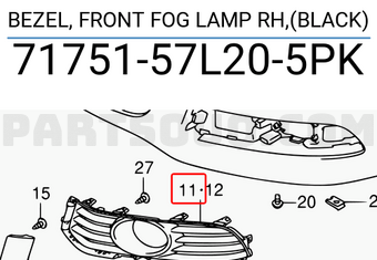 Suzuki 7175157L205PK BEZEL, FRONT FOG LAMP RH,(BLACK)