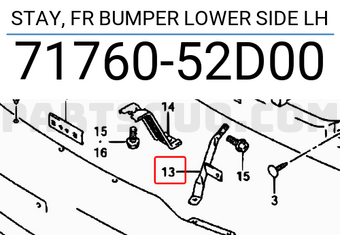 Suzuki 7176052D00 STAY, FR BUMPER LOWER SIDE LH