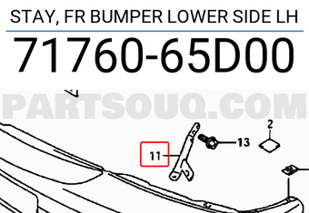 Suzuki 7176065D00 STAY, FR BUMPER LOWER SIDE LH