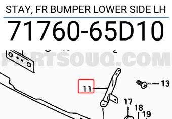 Suzuki 7176065D10 STAY, FR BUMPER LOWER SIDE LH