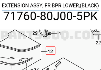 Suzuki 7176080J005PK EXTENSION ASSY, FR BPR LOWER,(BLACK)
