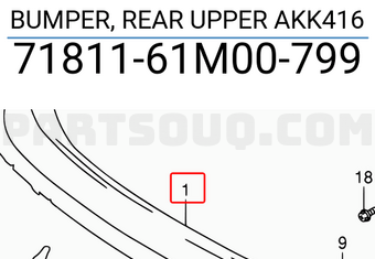 Suzuki 7181161M00799 BUMPER, REAR UPPER AKK416