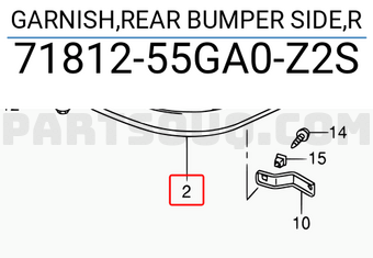 Suzuki 7181255GA0Z2S GARNISH,REAR BUMPER SIDE,R