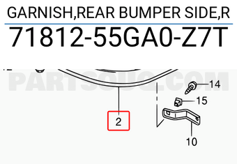 Suzuki 7181255GA0Z7T GARNISH,REAR BUMPER SIDE,R