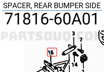 Suzuki 7181660A01 SPACER, REAR BUMPER SIDE