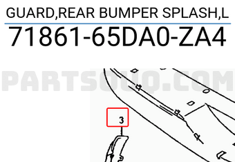 Suzuki 7186165DA0ZA4 GUARD,REAR BUMPER SPLASH,L