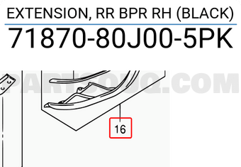 Suzuki 7187080J005PK EXTENSION, RR BPR RH (BLACK)