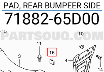 Suzuki 7188265D00 PAD, REAR BUMPEER SIDE