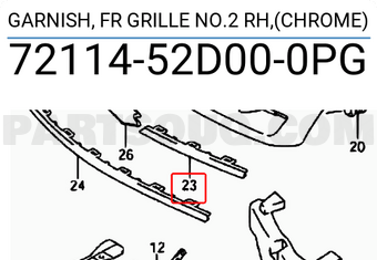 Suzuki 7211452D000PG GARNISH, FR GRILLE NO.2 RH,(CHROME)