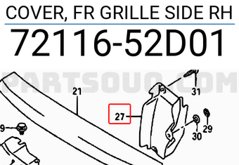 Suzuki 7211652D01 COVER, FR GRILLE SIDE RH