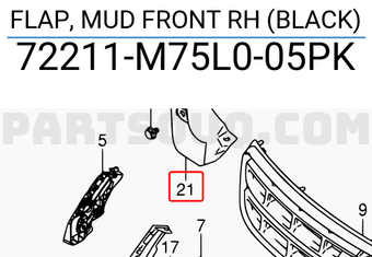 Suzuki 72211M75L005PK FLAP, MUD FRONT RH (BLACK)
