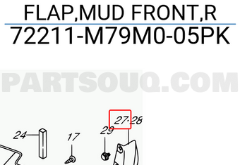 Suzuki 72211M79M005PK FLAP,MUD FRONT,R