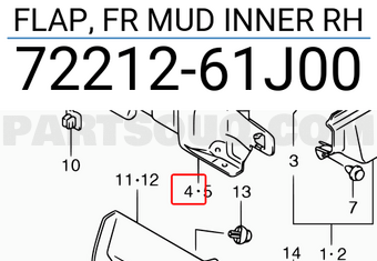 Suzuki 7221261J00 FLAP, FR MUD INNER RH