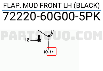 Suzuki 7222060G005PK FLAP, MUD FRONT LH (BLACK)