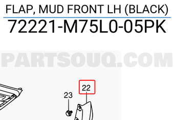Suzuki 72221M75L005PK FLAP, MUD FRONT LH (BLACK)
