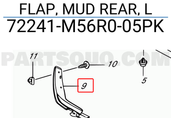 Suzuki 72241M56R005PK FLAP, MUD REAR, L