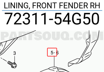 Suzuki 7231154G50 LINING, FRONT FENDER RH