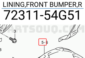 Suzuki 7231154G51 LINING,FRONT BUMPER,R