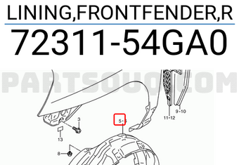 Suzuki 7231154GA0 LINING,FRONTFENDER,R