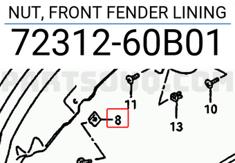 Suzuki 7231260B01 NUT, FRONT FENDER LINING