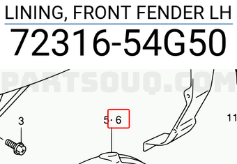 Suzuki 7231654G50 LINING, FRONT FENDER LH