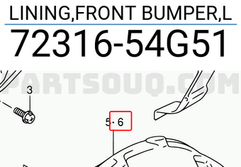 Suzuki 7231654G51 LINING,FRONT BUMPER,L