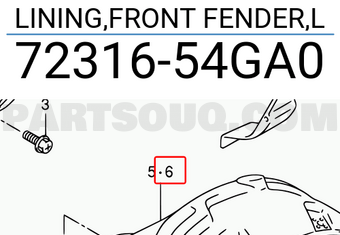 Suzuki 7231654GA0 LINING,FRONT FENDER,L