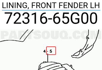 Suzuki 7231665G00 LINING, FRONT FENDER LH