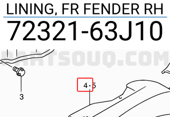 Suzuki 7232163J10 LINING, FR FENDER RH