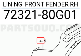 Suzuki 7232180G01 LINING, FRONT FENDER RH