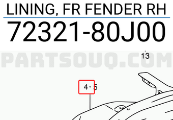 Suzuki 7232180J00 LINING, FR FENDER RH