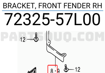 Suzuki 7232557L00 BRACKET, FRONT FENDER RH