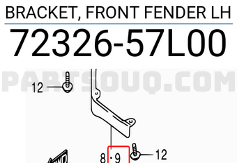 Suzuki 7232657L00 BRACKET, FRONT FENDER LH
