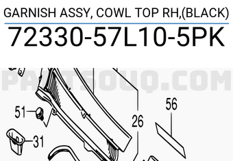 Suzuki 7233057L105PK GARNISH ASSY, COWL TOP RH,(BLACK)