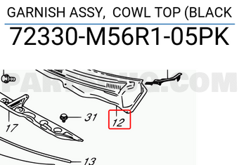 Suzuki 72330M56R105PK GARNISH ASSY, COWL TOP (BLACK