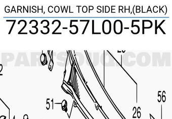 Suzuki 7233257L005PK GARNISH, COWL TOP SIDE RH,(BLACK)