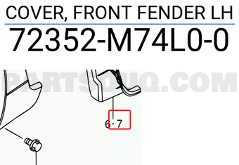 Suzuki 72352M74L00 COVER, FRONT FENDER LH