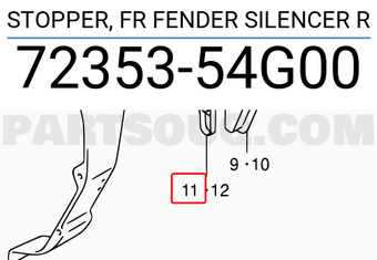 Suzuki 7235354G00 STOPPER, FR FENDER SILENCER R