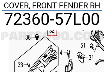 Suzuki 7236057L00 COVER, FRONT FENDER RH
