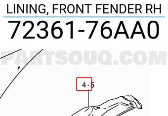 Suzuki 7236176AA0 LINING, FRONT FENDER RH