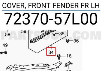 Suzuki 7237057L00 COVER, FRONT FENDER FR LH