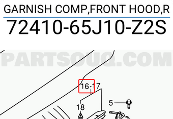 Suzuki 7241065J10Z2S GARNISH COMP,FRONT HOOD,R