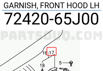 Suzuki 7242065J00 GARNISH, FRONT HOOD LH