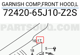 Suzuki 7242065J10Z2S GARNISH COMP,FRONT HOOD,L