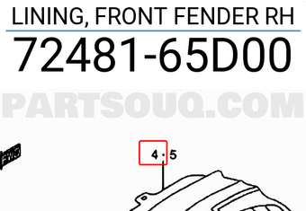 Suzuki 7248165D00 LINING, FRONT FENDER RH